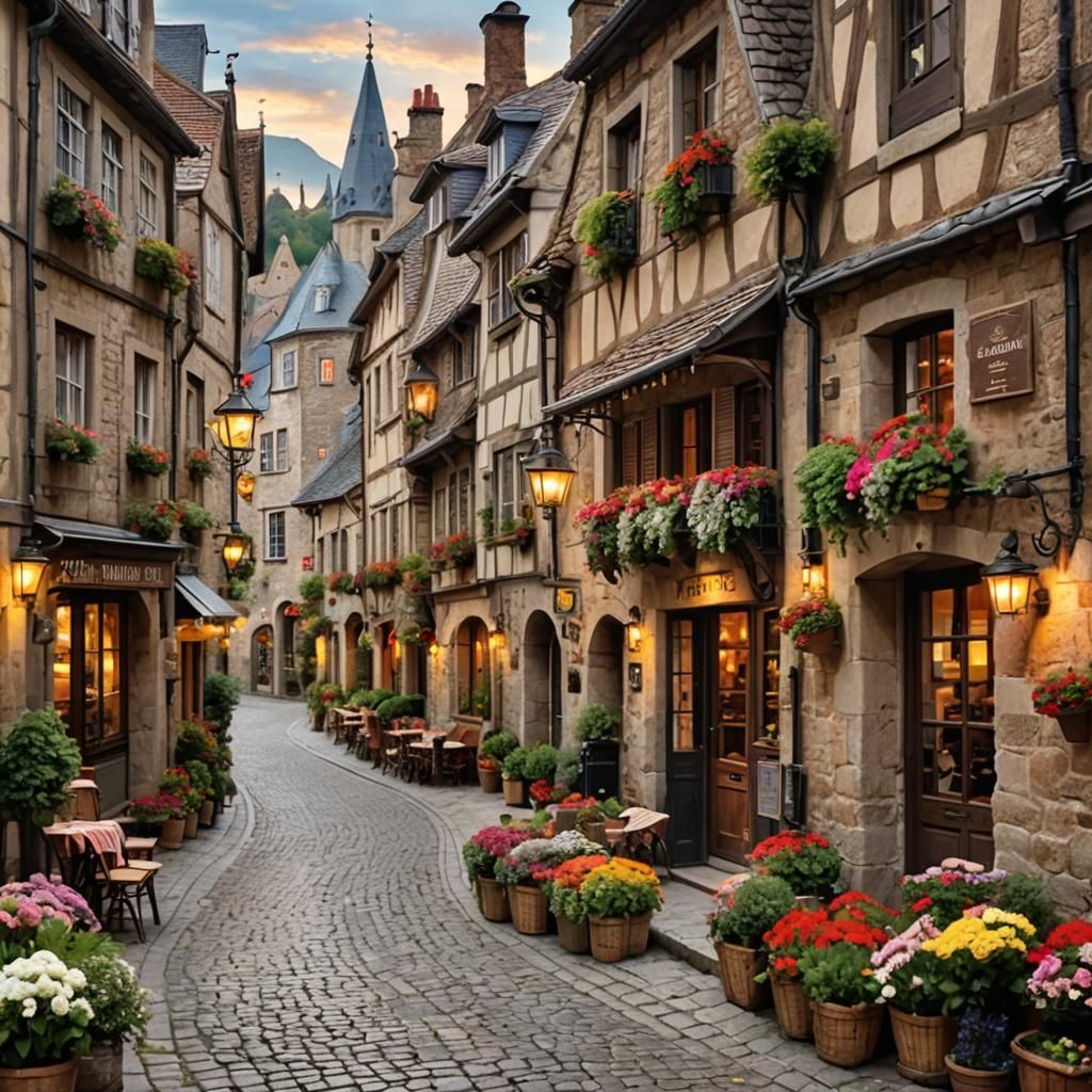 Charming Cobblestone Street in Picturesque European Village