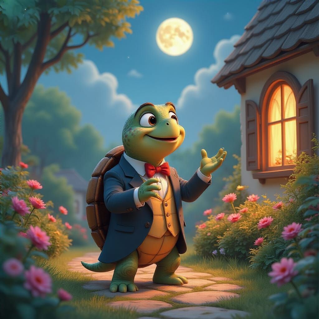 Romantic Turtle Serenade in Pixar Style