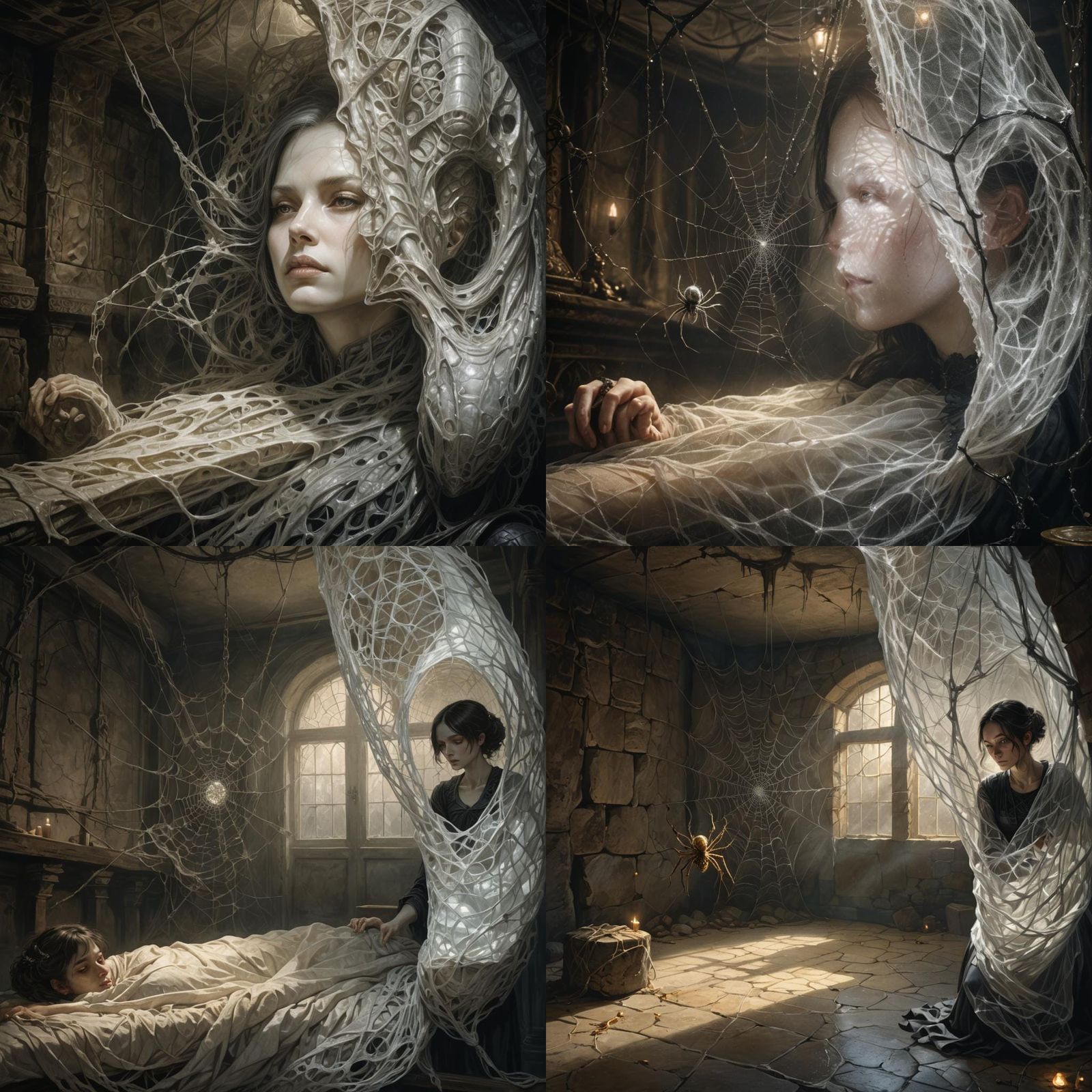 Maid Imprisoned in Web Cocoon