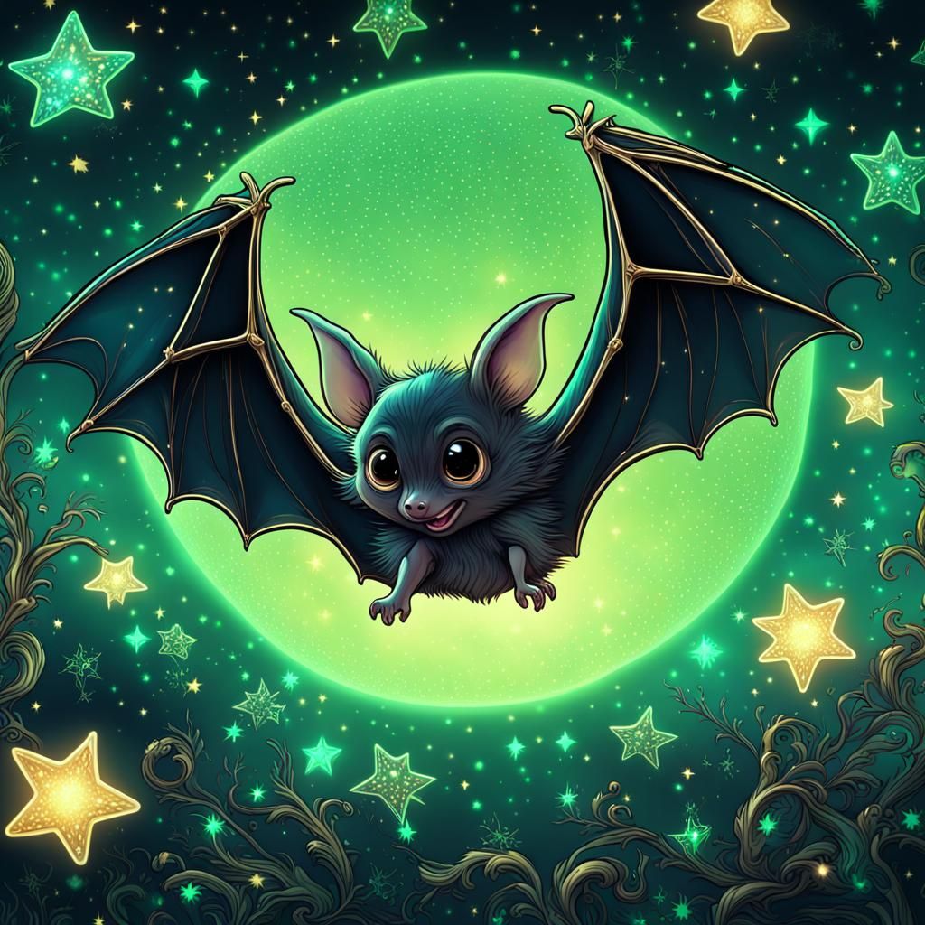 Cute Bat Soaring Through Starry Night in 3D