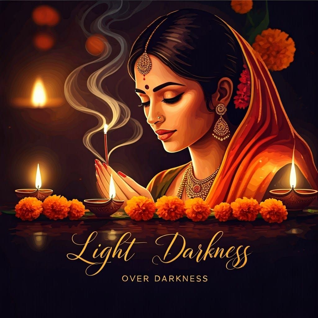 Diwali Festival: Serene Woman in Vibrant Watercolor Art