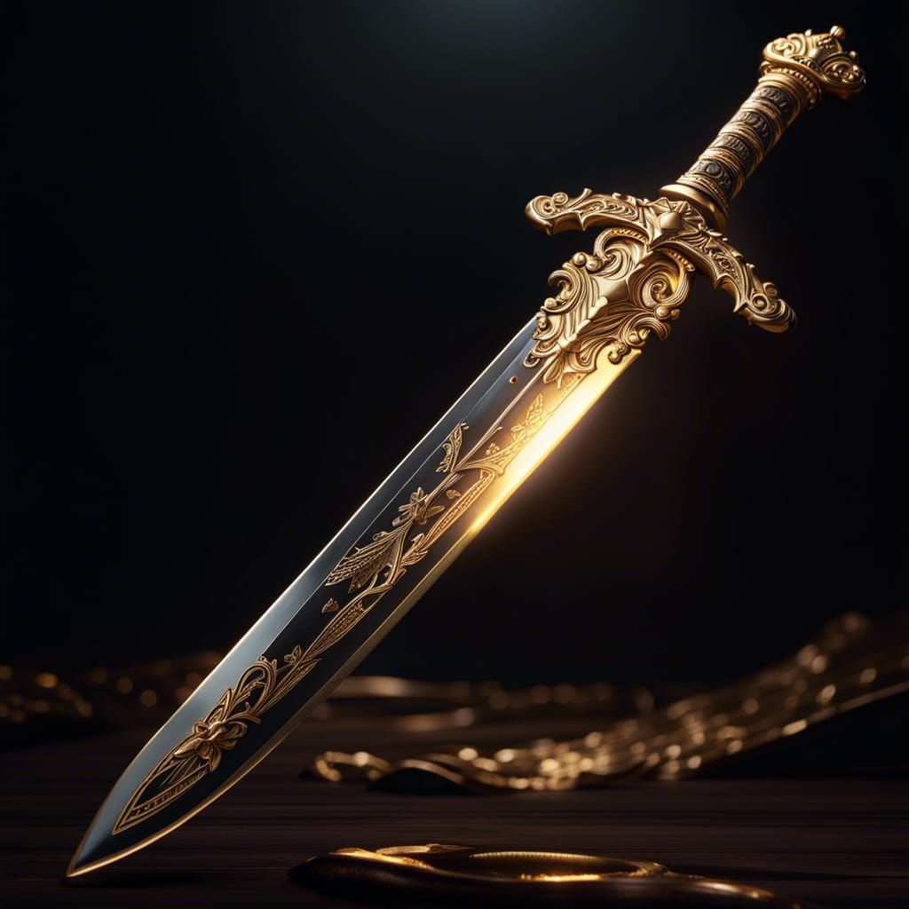Long Sword with Black Blade and Gold Engraving