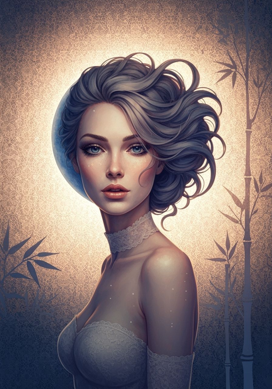 Moonlit Woman in Watercolor and Acrylic Style