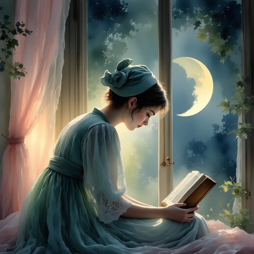 Gentle Moonlit Reader in Cosmic Wonderland