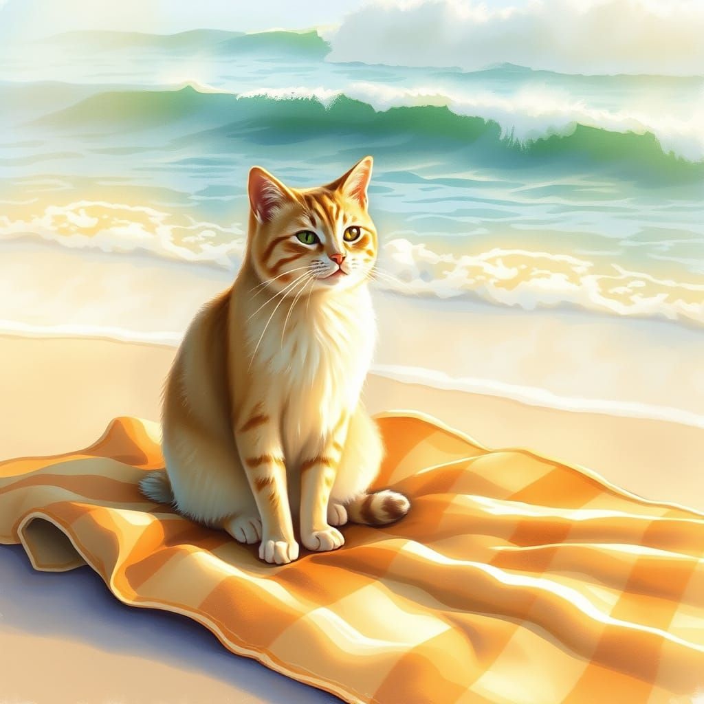 Peaceful Cat in Dreamy Watercolor