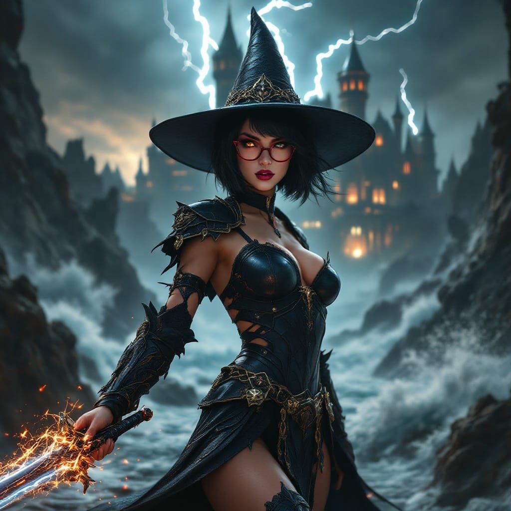 Warrior Witch Stands Alone in Dramatic Landscape, Inspired b...