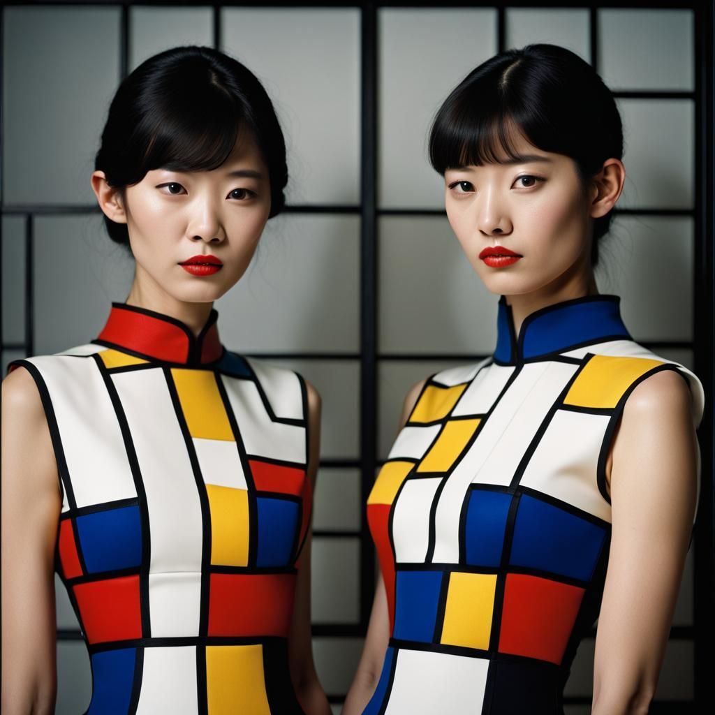 Japanese Sisters in Mondrian Dresses: Professional Portrait