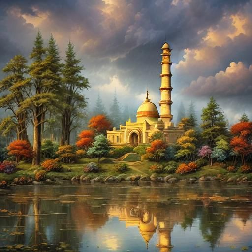 <lora:My 1st Custom Model:1.0> the Taj Mahal surrounded by n...