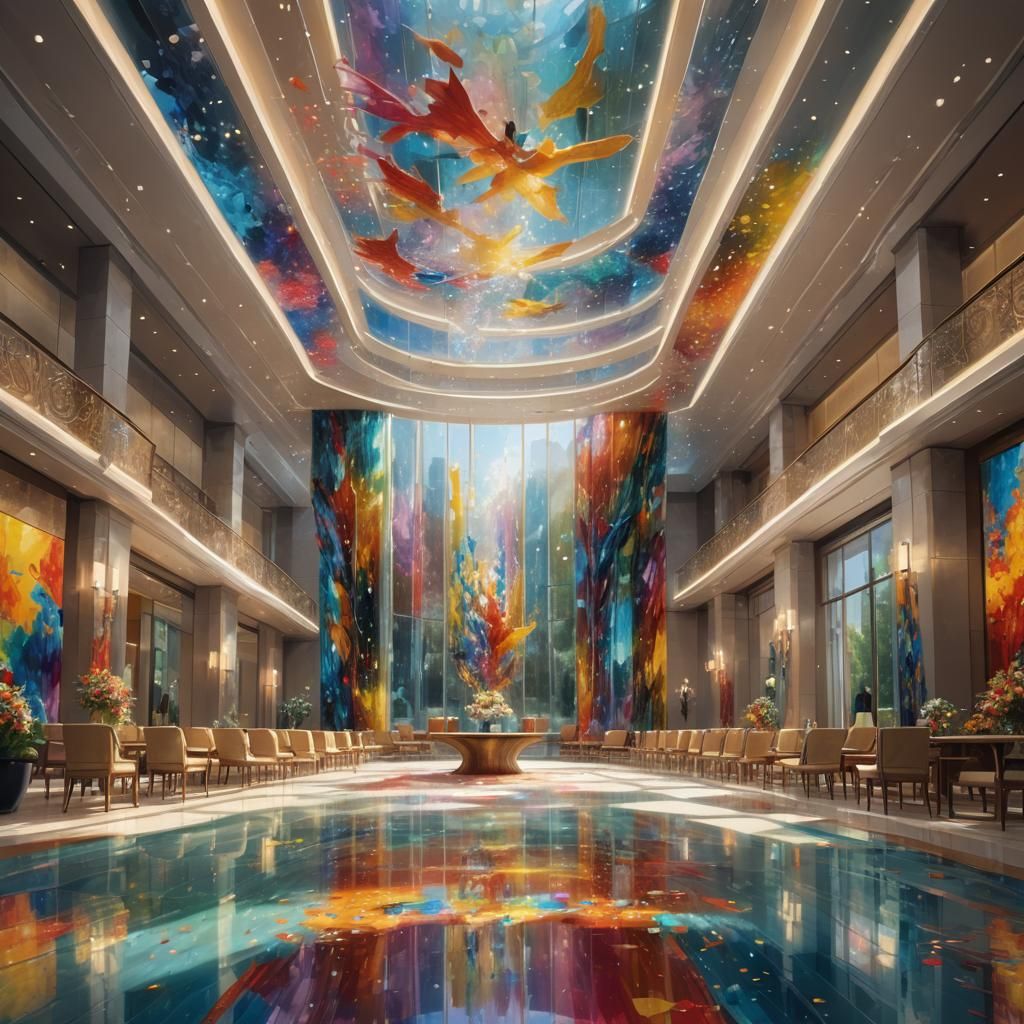 Hyperrealistic Ceremony Hall Interior with Elliptical Tables