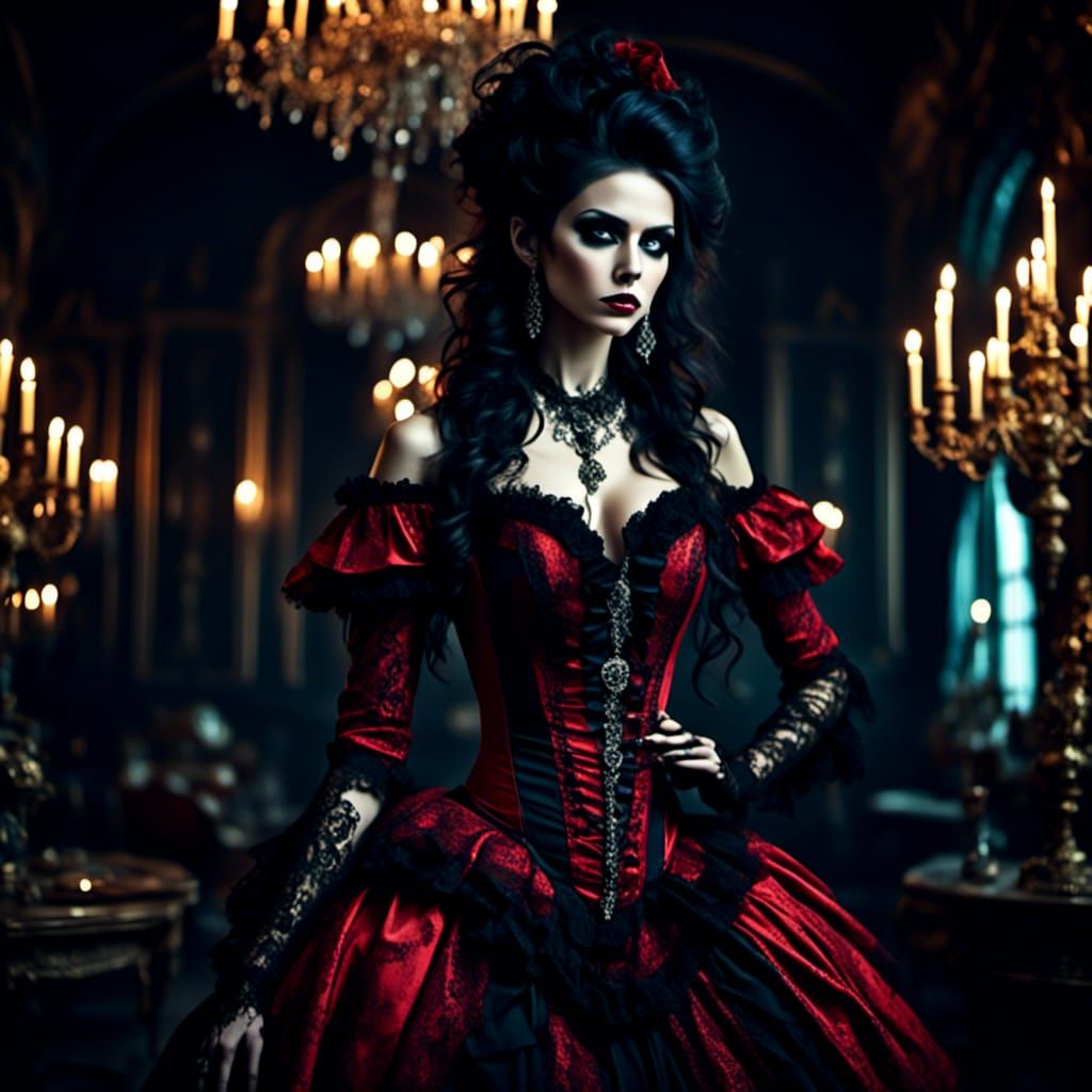 Gothic woman in red and black
