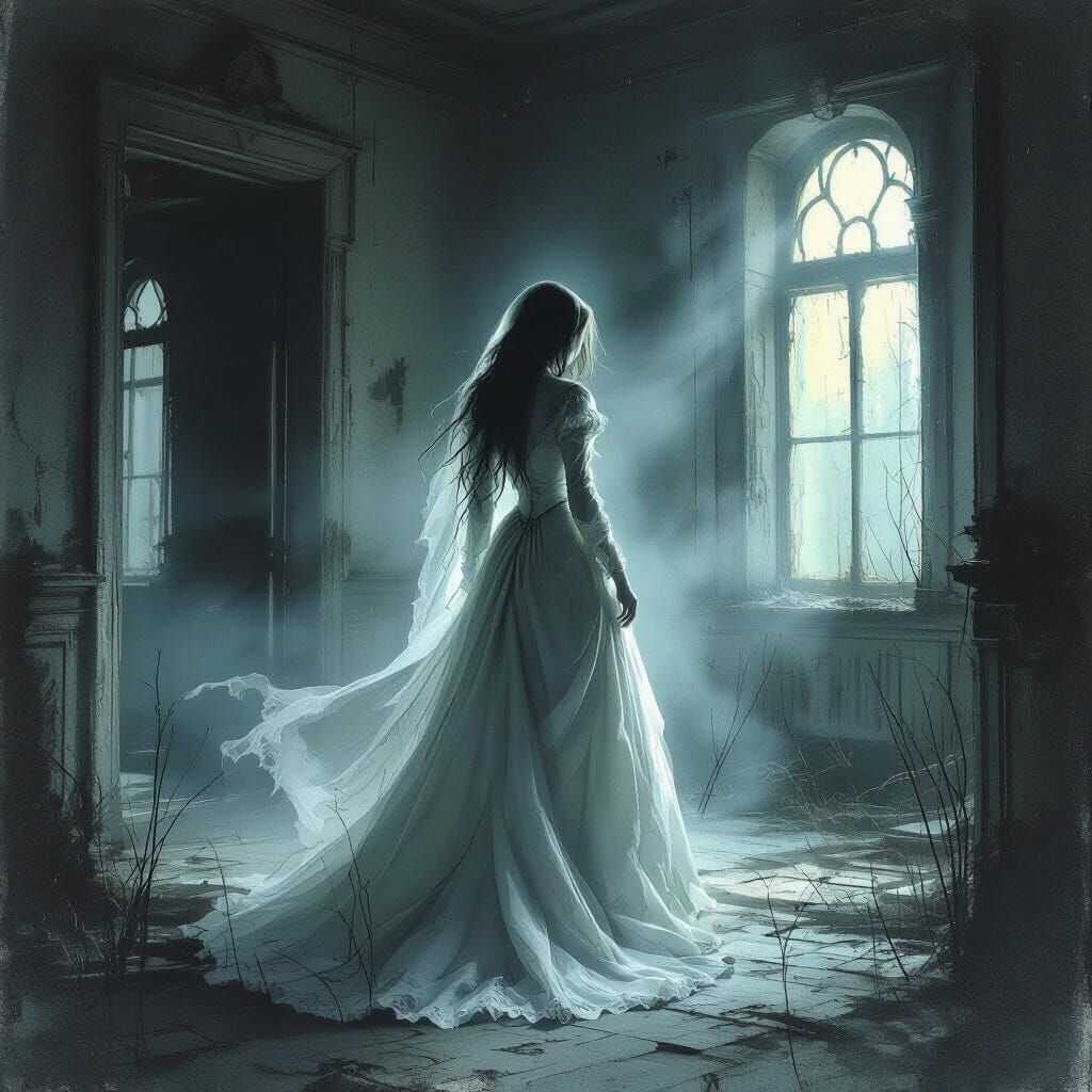 Ethereal Ghost in Abandoned Victorian Mansion
