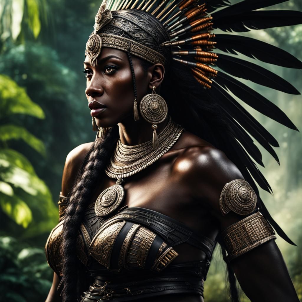 Beautiful Black Warrior in Epic Jungle Scene