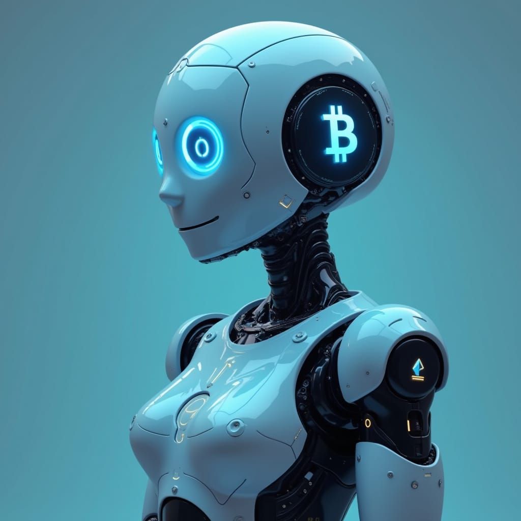 Crypto Bot Logo: Sleek Robot with Crypto Symbols
