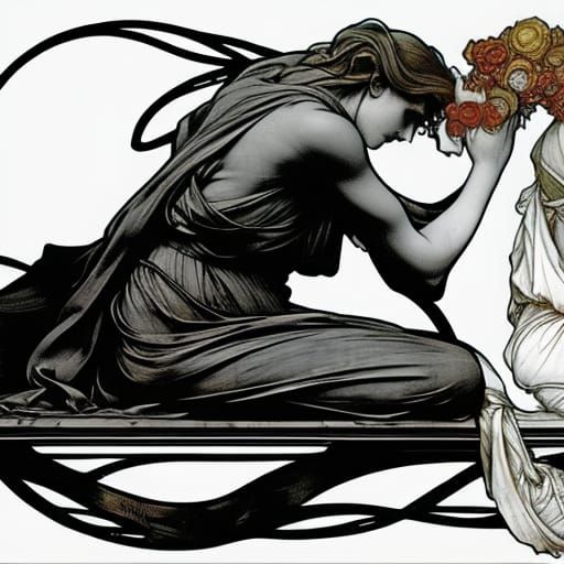 Evocative Depression Art in Art Nouveau Style