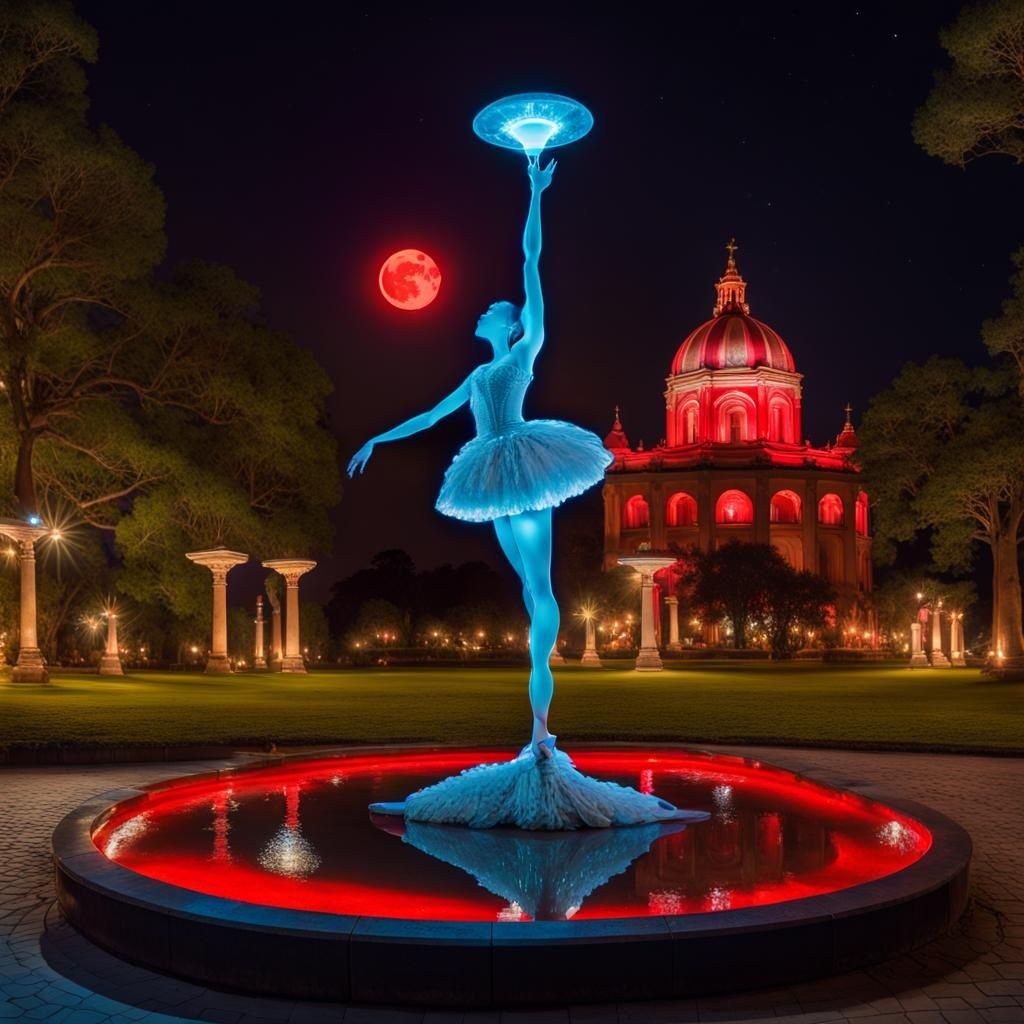 Bioluminescent Ballerina Lamp Monument in Dark Fantasy Style
