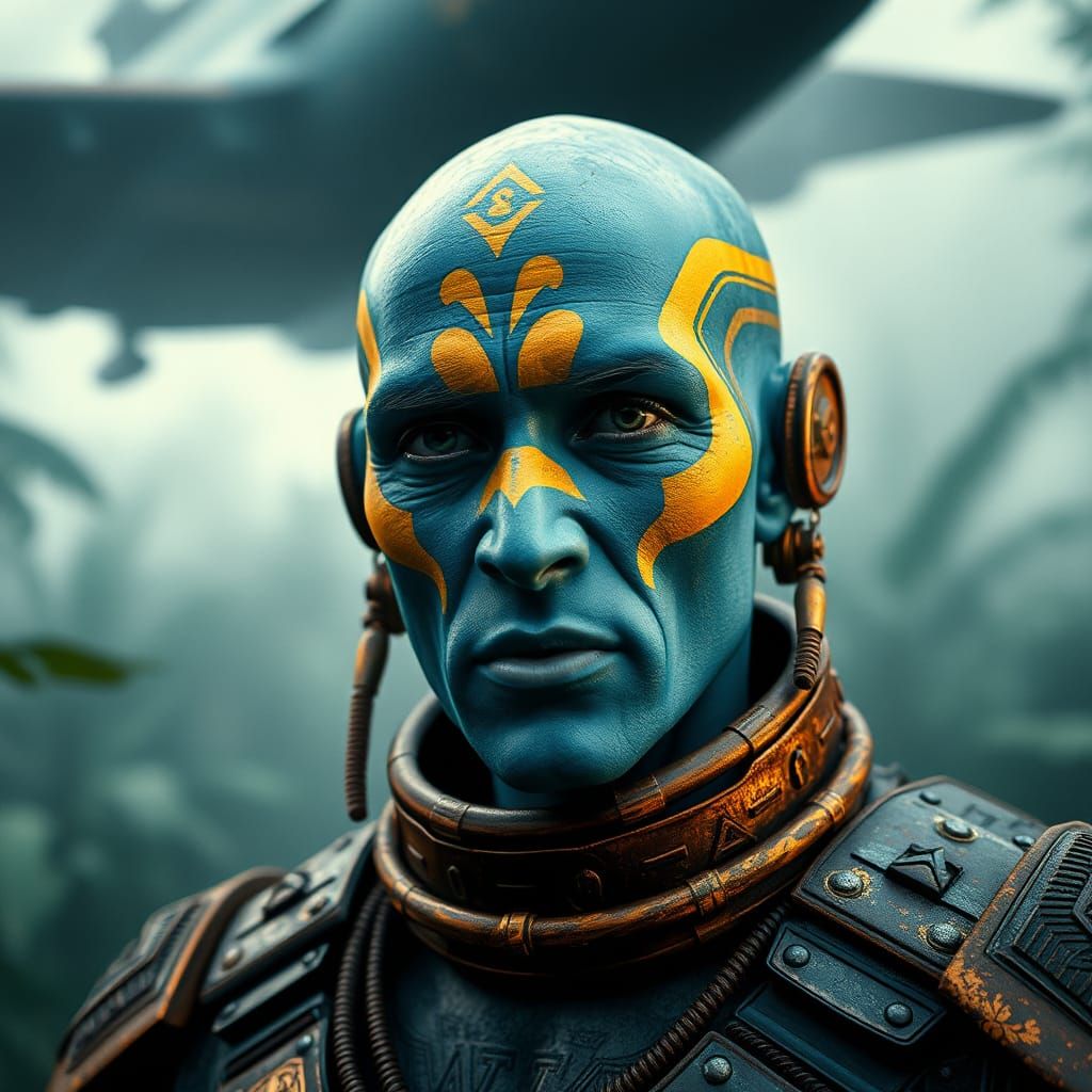 Aztec Man in Cyberpunk Sci-Fi Jungle Portrait