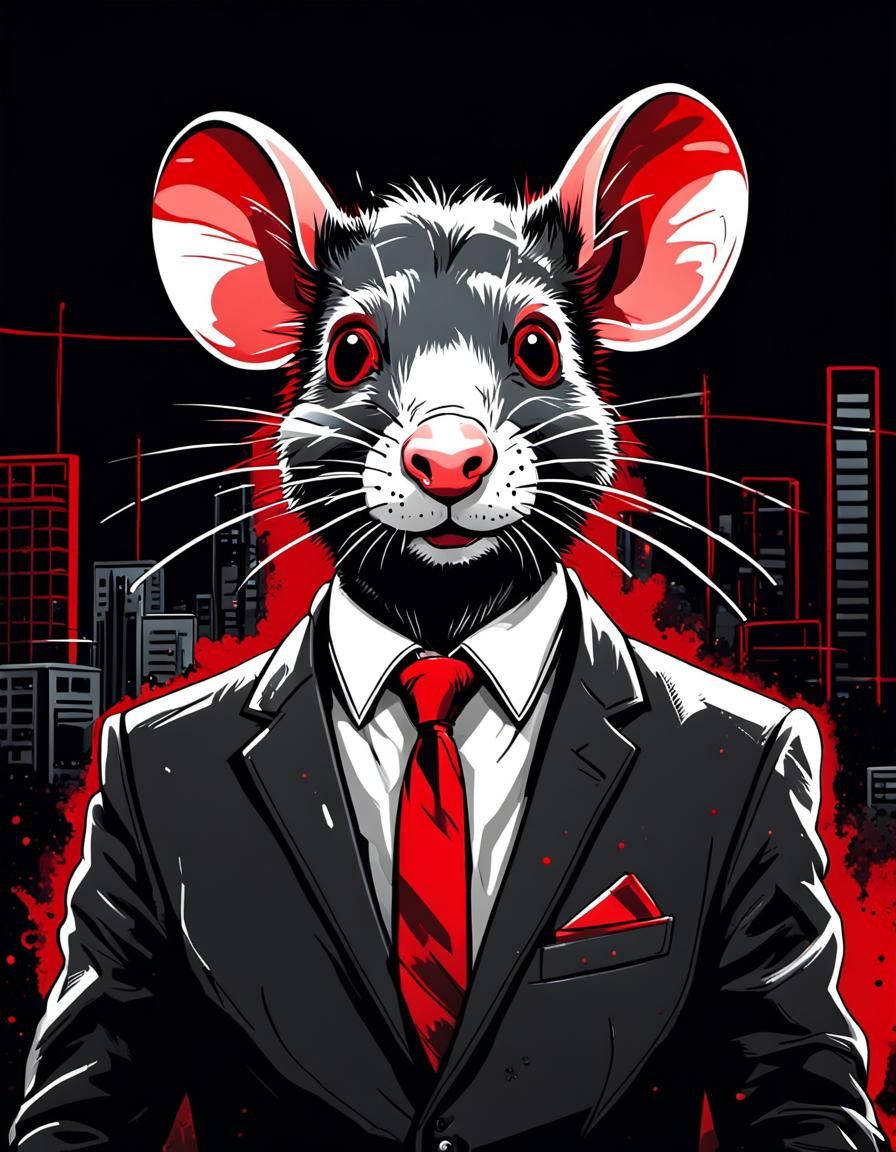 Monoline Illustration of Rat Newscaster in Suit
