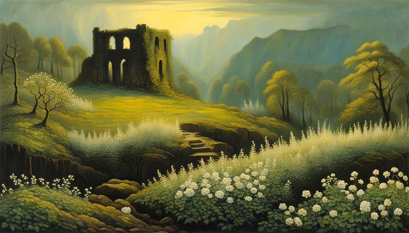 Romantic Forest Ruin with Climbing Flowers