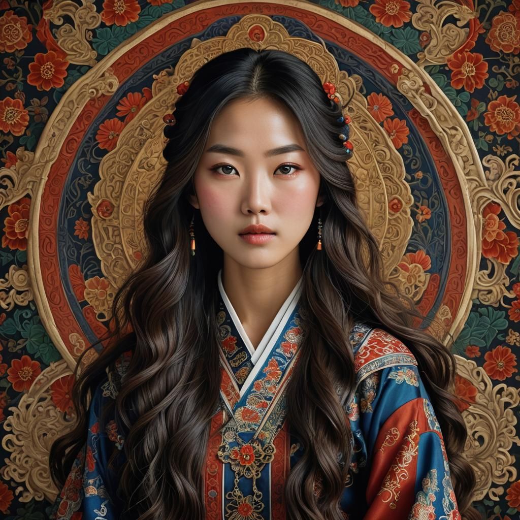 Korean Girl Portrait in Historical Art Style
