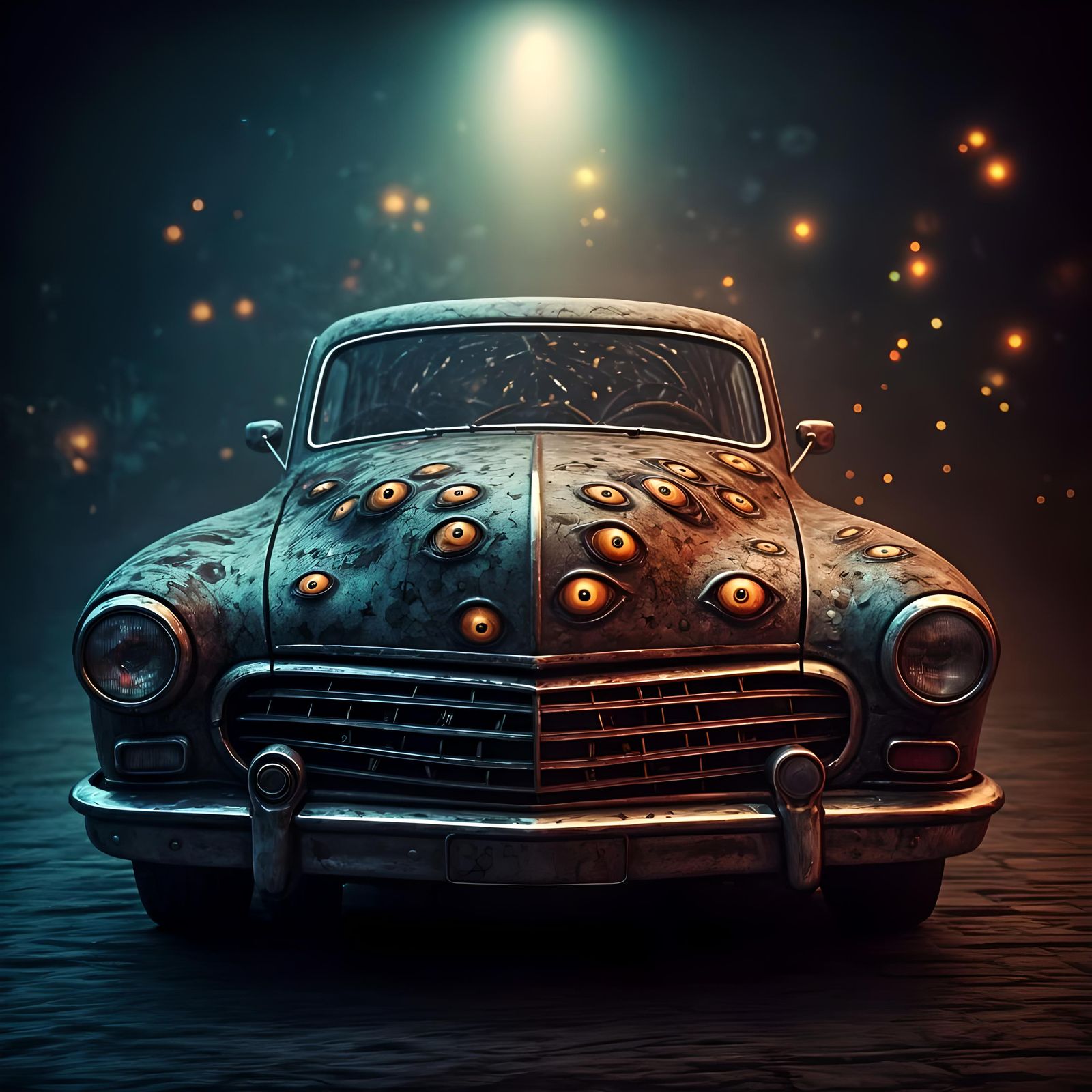 Surreal Car Covered in Creepy Eyes