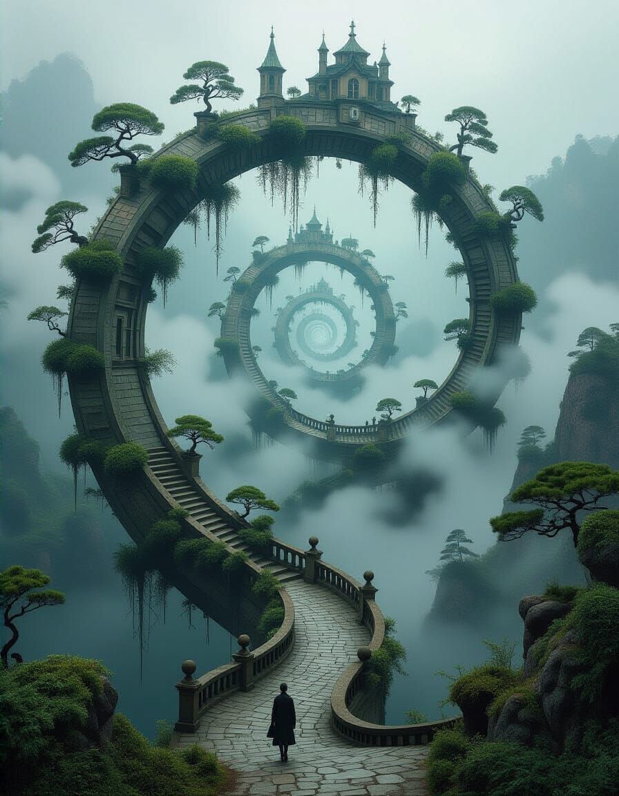 Surreal Helix Dreamscape Inspired by Escher