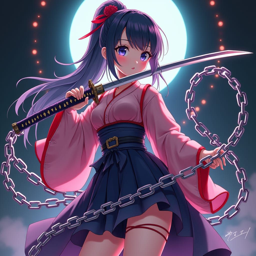 Anime Girl with Katana in Chains: Manga Style