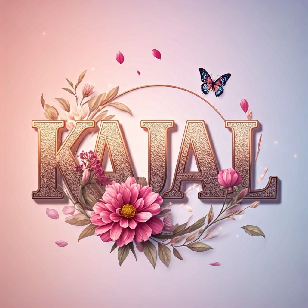 KAJAL Name Art with Flowers in Ethereal Style