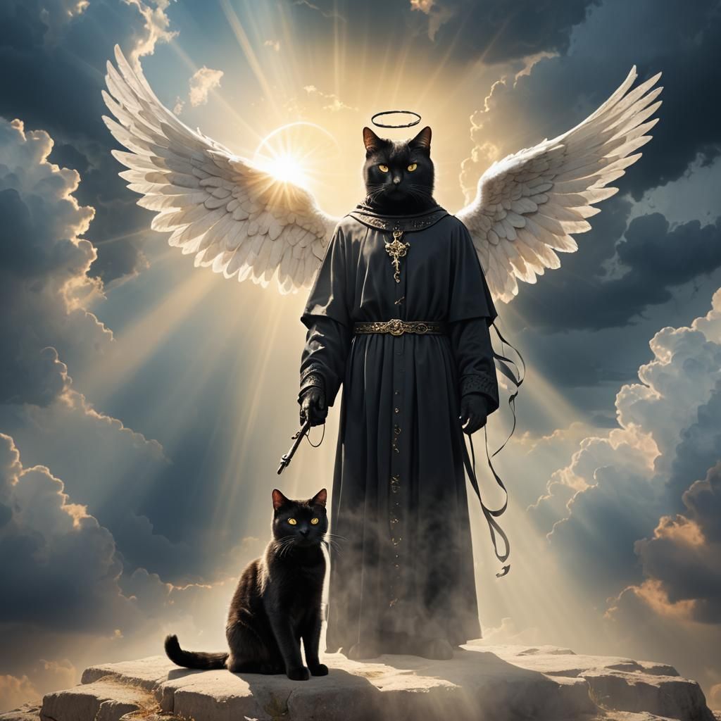 Angel of Death Guarding a Black Cat