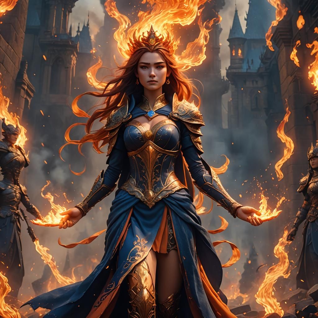 Fiery Princess in Digital Matte Painting Style