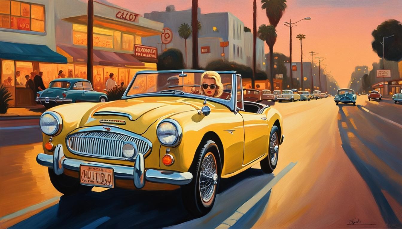 1961 Austin Healy on Sunset Strip in Surrealism