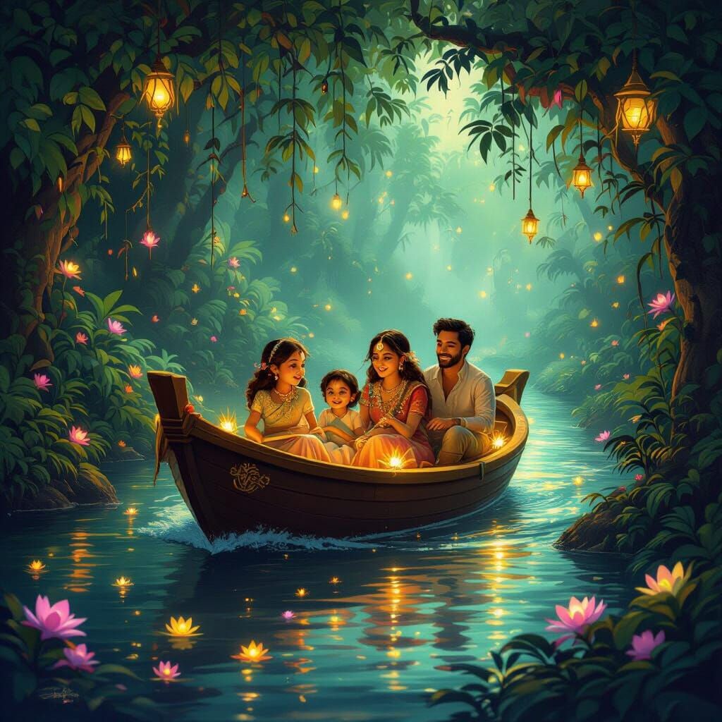 Magical Boat Ride Through a Luminous Jungle Room