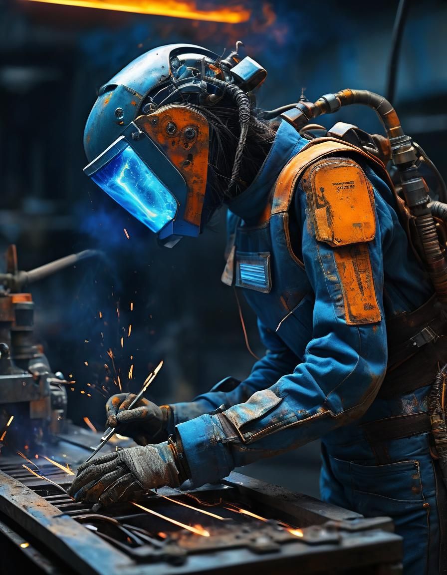 Futuristic Welder: Hyperrealistic Close-Up in Vibrant Colors