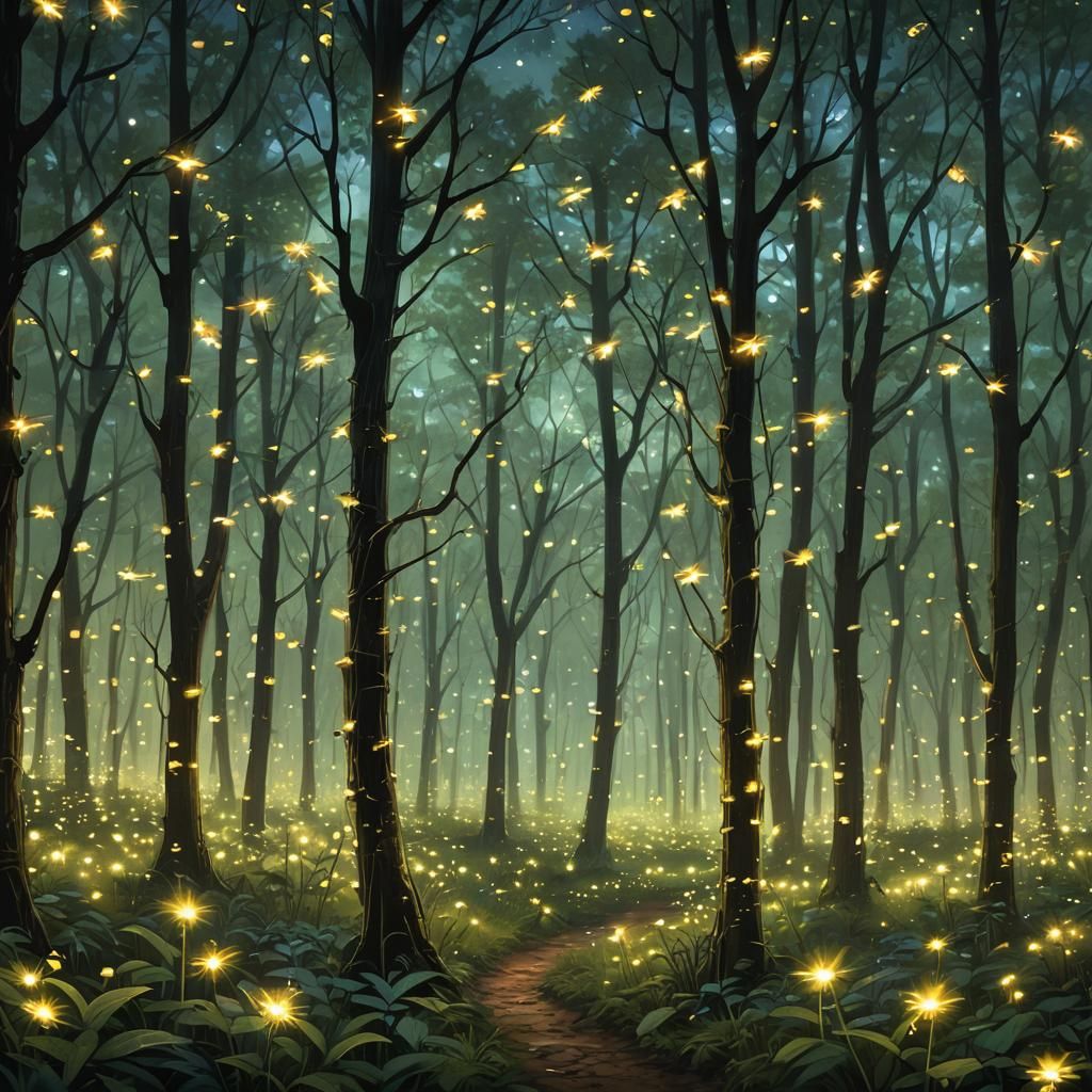 Enchanting Fireflies Illuminate Summer Night