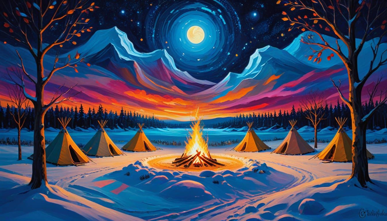 Inuit Camp Under the Starry Winter Sky