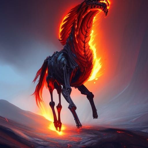 Flaming Skeletal Horse Runs on Magma