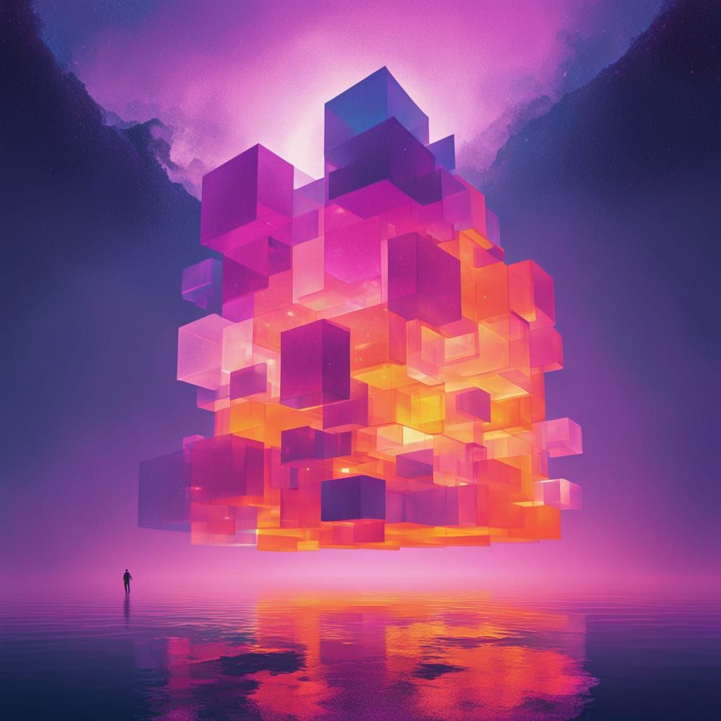 Neon Dreamscape of Glowing Squares