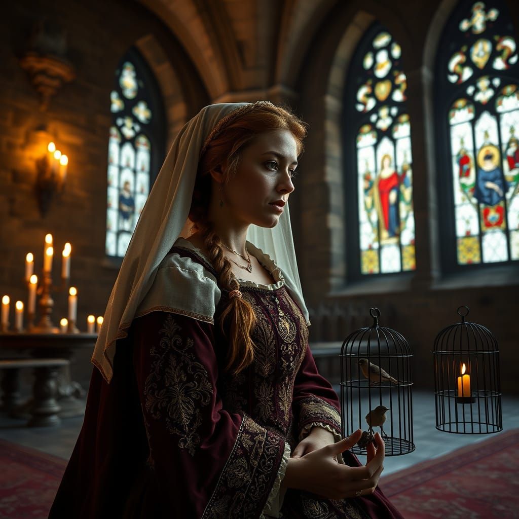 Queen Anna in Chapel at Dawn: Renaissance Painting