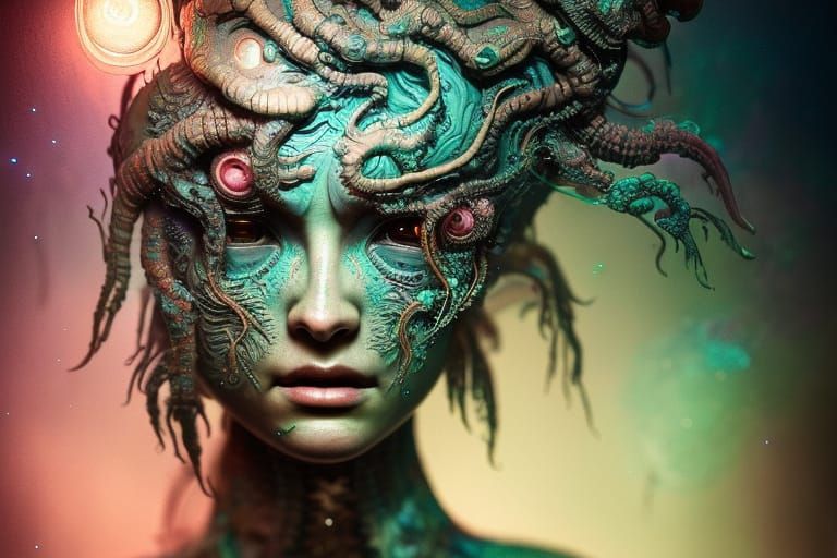 Bioluminescent Tattooed Creature in Cosmic Fantasy Style