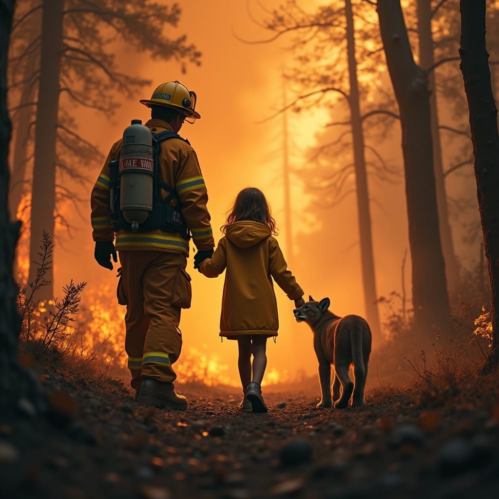 Dramatic Forest Fire Escape in Cinematic Style