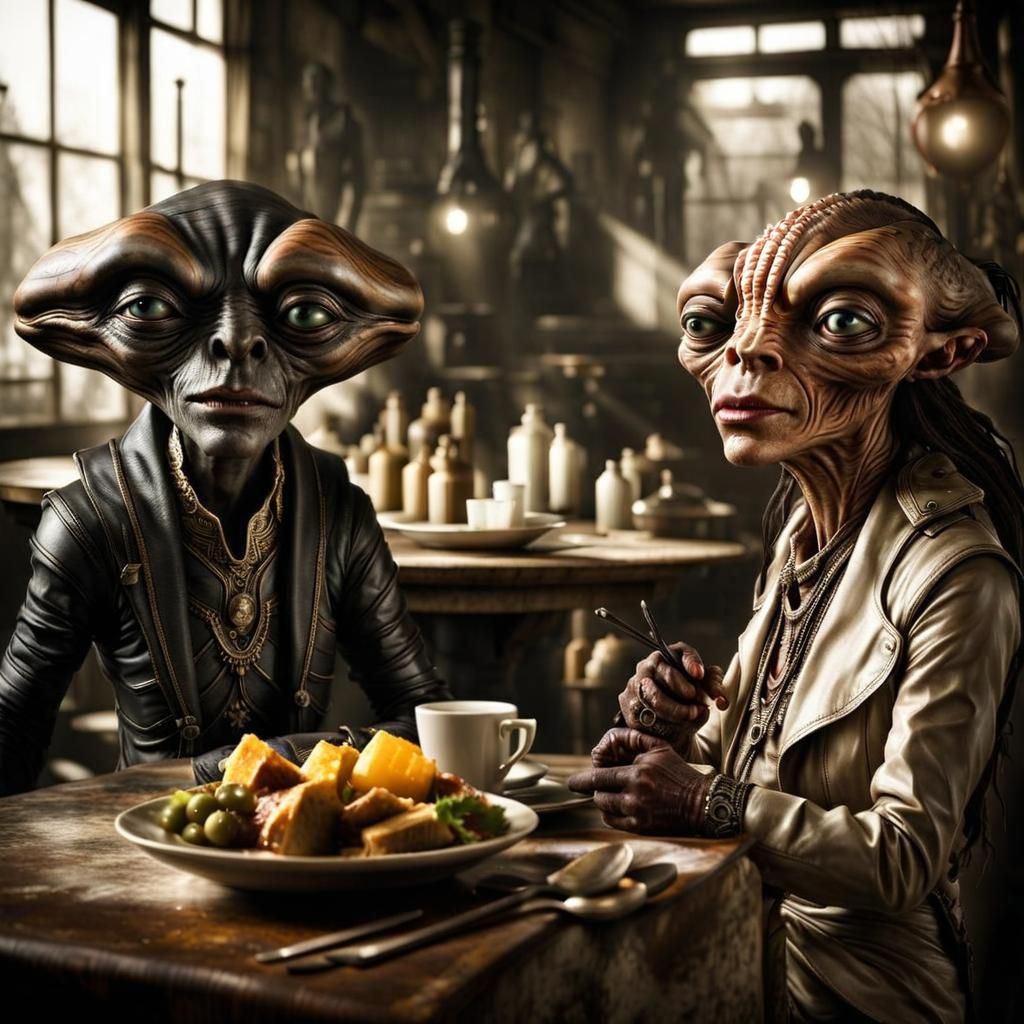 Photorealistic Aliens in Subdued Lighting: Masterpiece Photo...