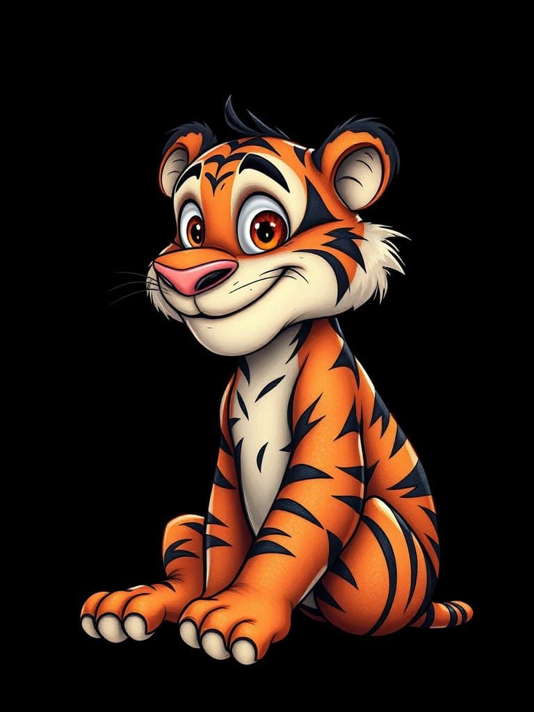 Gorillaz-Inspired Tiger with Googly Eyes in Dark, Cinematic...