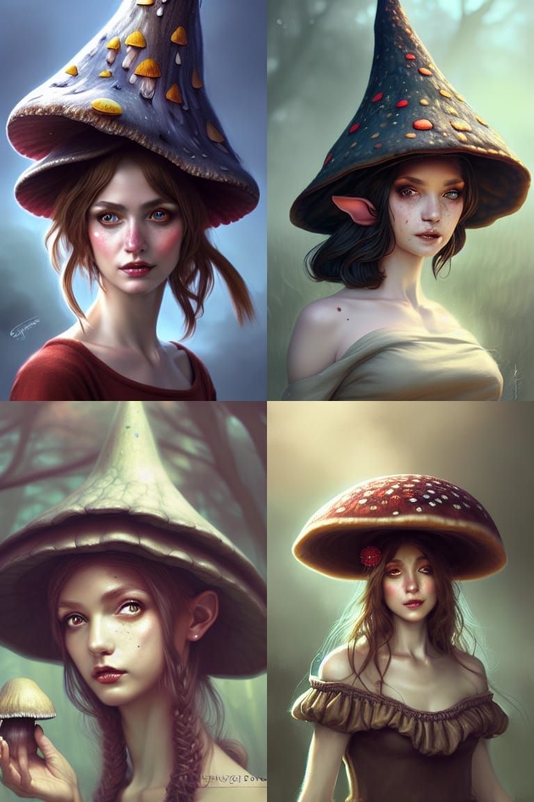 Mushroom Witch Portrait in Cottagecore Style
