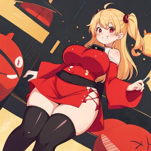 Anime Style Woman in Red Leather Dress