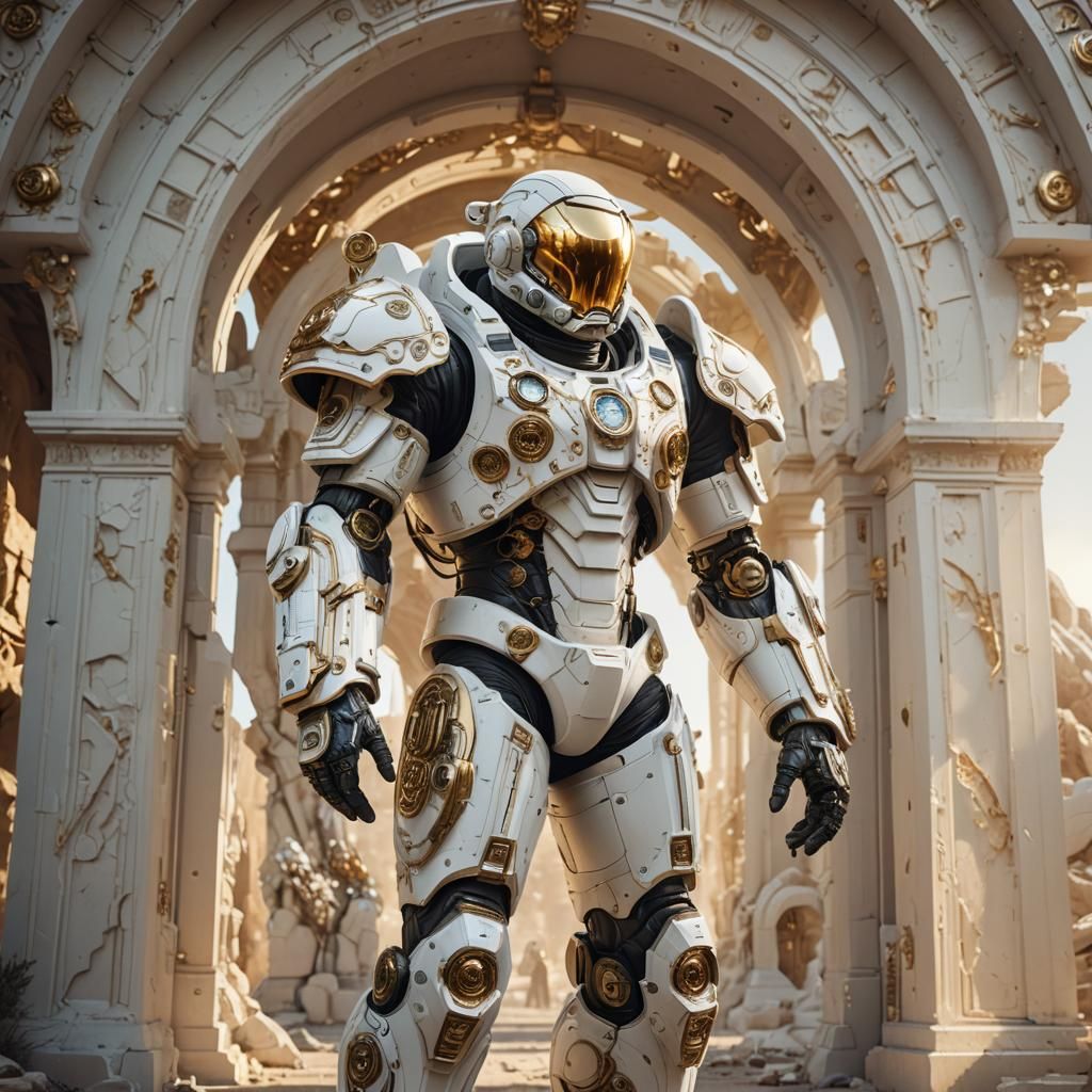 Biomechanical Astronaut in Stone Armor, Digital Matte Painti...