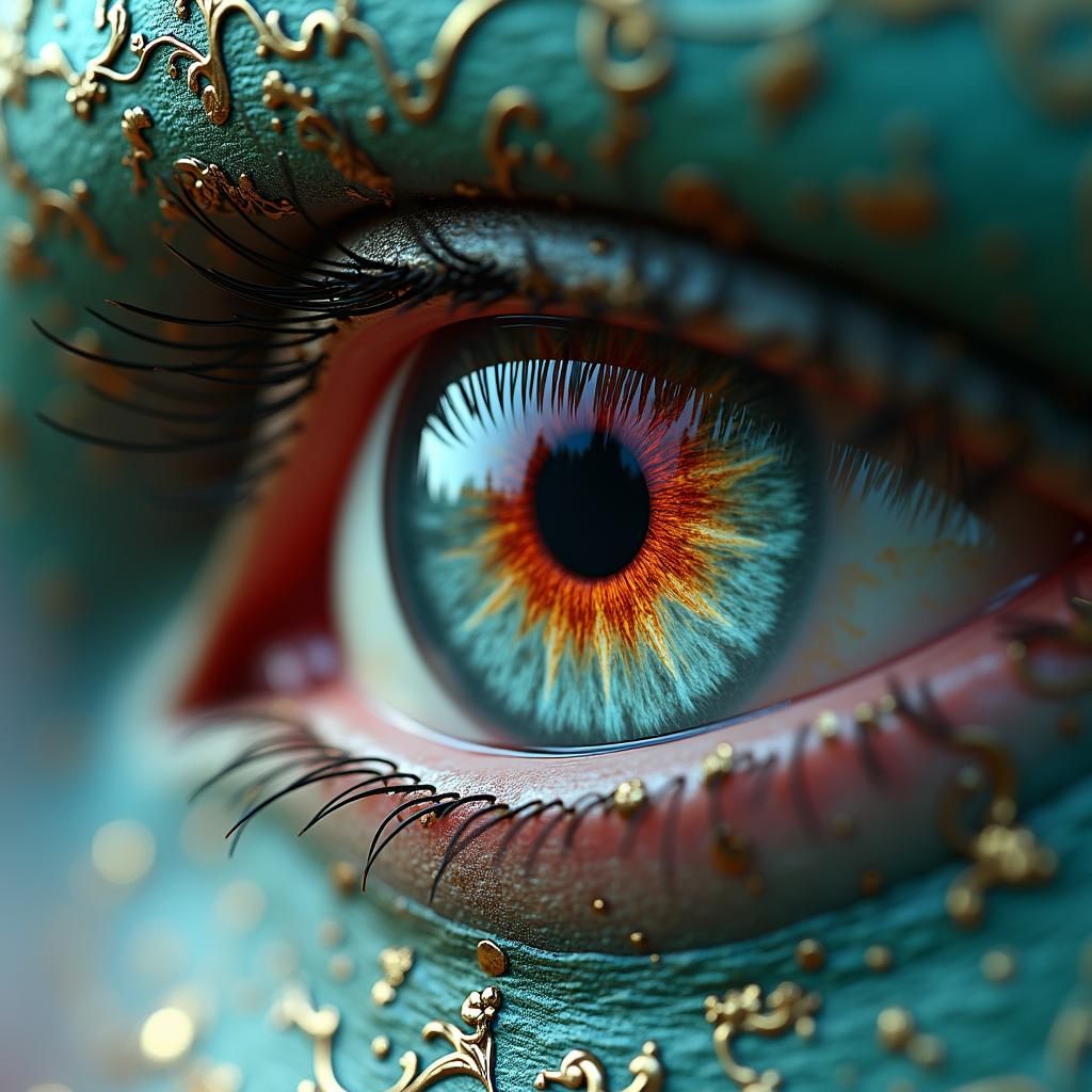 Eye with Apple Pupil Reflecting a Woman in Fantasy Style