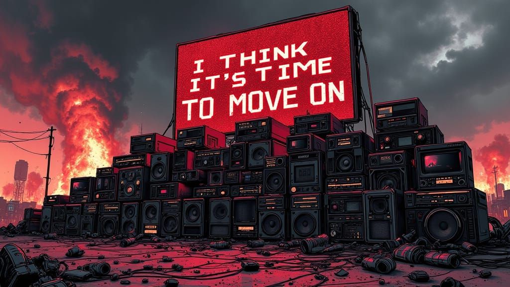 Apocalyptic Speaker Ruins Amidst a Burning Tornado