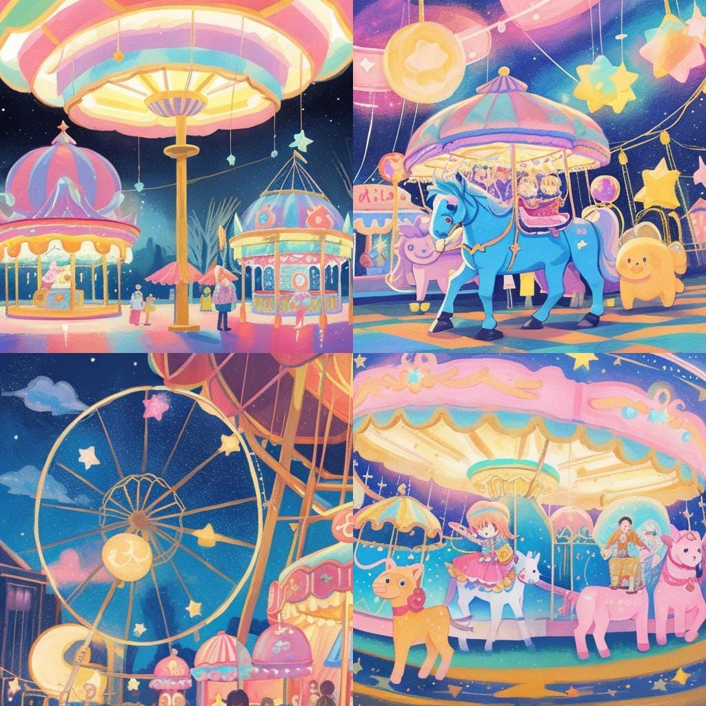 Pastel Funfair Carousel with Celestial Lights