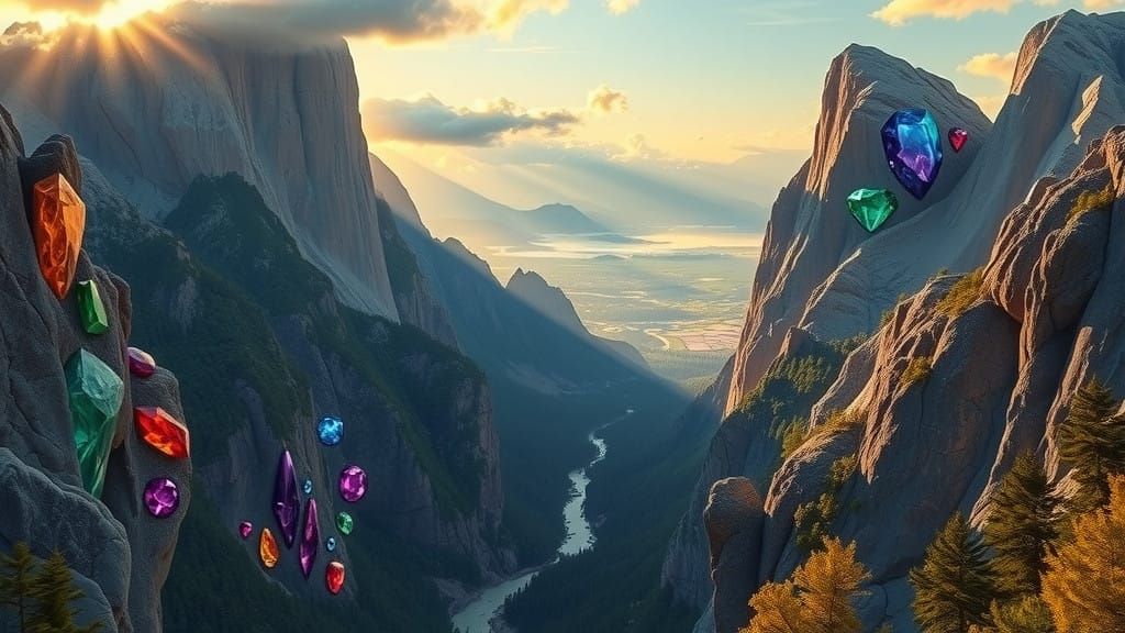 Rainbow Gemstone Mountains in a Fantastical Landscape