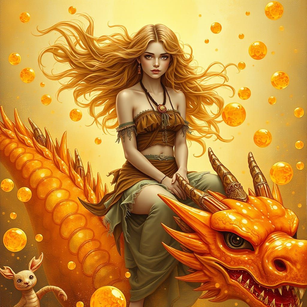 Woman on Gummy Dragon in Effervescent Soda Sea