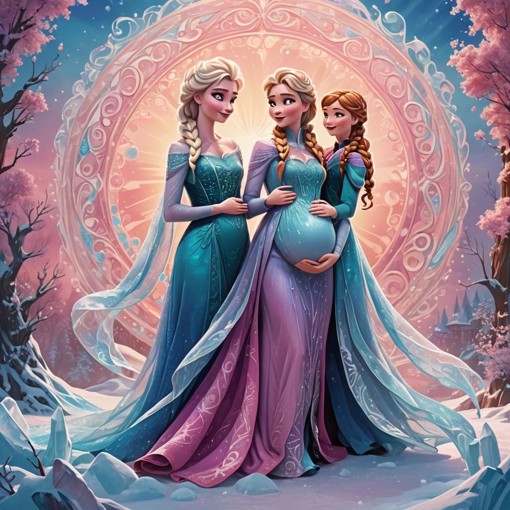 Elsa and Anna Reimagined: Pregnant in 3D Digital Art